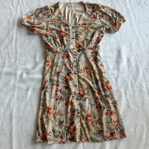 Sirenlily Mesh Fit and Flare Knee Lenght Dress Natural Floral Print Size M - Picture 4 of 11